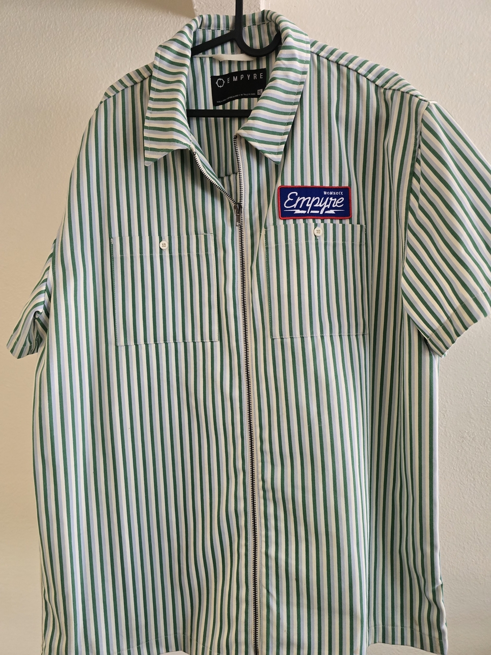 Empyre Green & White Striped Zip-Front Work Shirt